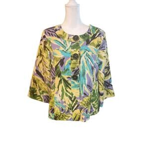 Classic Trenz by T. Reng Floral Print Silk Blazer with Beading Size Medium
